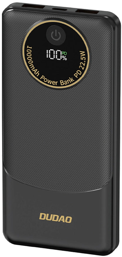 Dudao K12 External Battery, 10000mAh, 22.5W, QC + PD, 1 x USB-C - 2 x USB-A, Black