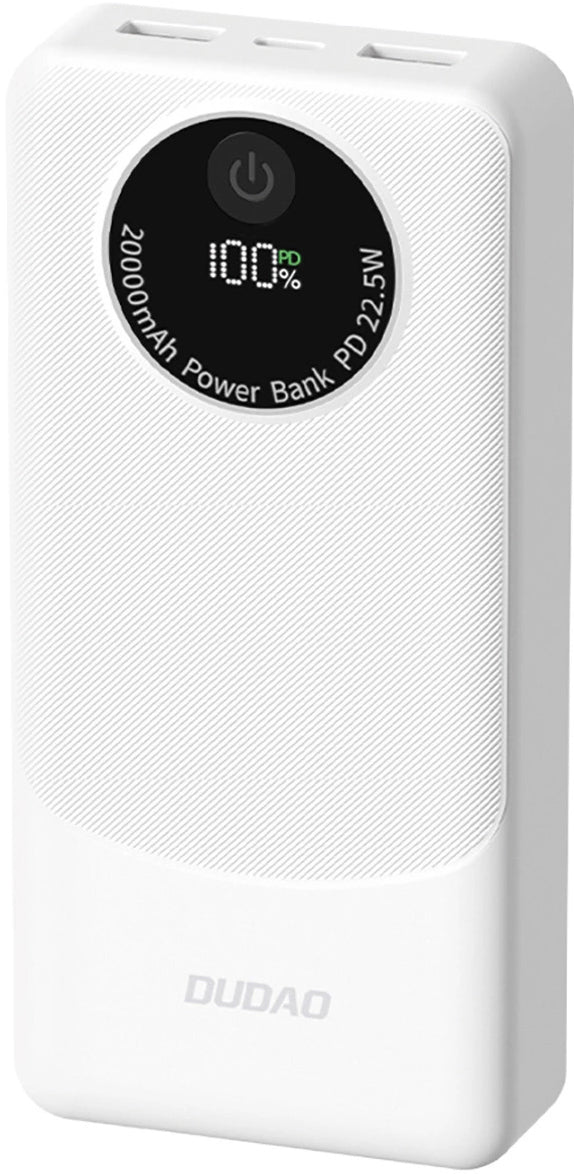 Extern batteri Dudao K12Pro, 20000mAh, 22.5W, QC + PD, 1 x USB-C - 2 x USB-A, Vit