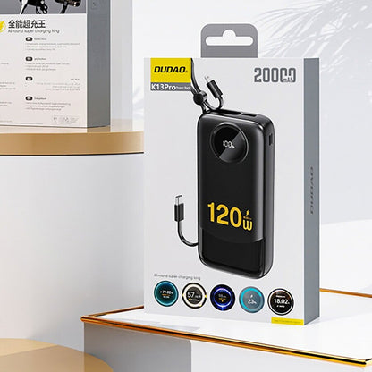 Extern batteri Dudao K13, 10000mAh, 22.5W, QC + PD, 1 x Lightning - 1 x USB-A - 2 x USB-C, Svart