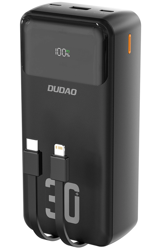 Dudao K15MAX Extern Batteri, 30000mAh, 22.5W, QC + PD, 1 x USB-A - 2 x Lightning - 2 x USB-C, Svart