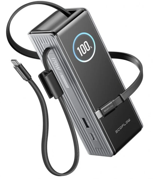 Externt batteri EcoFlow Rapid, 25000mAh, 170W, QC + PD, 1 x USB-A - 3 x USB-C, Grå