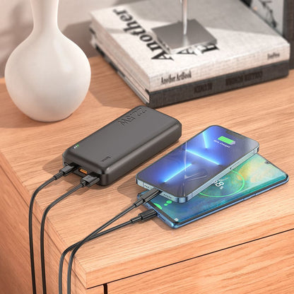 Extern batteri HOCO J101A, 20000mAh, 22,5W, QC + PD, 1 x USB-C - 2 x USB-A, Svart
