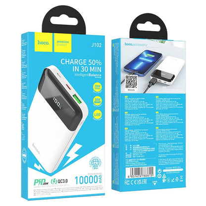 Extern batteri HOCO J102, 10000mAh, 20W, QC + PD, 1 x USB-A - 1 x USB-C, Vit