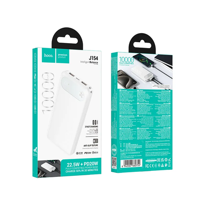 Extern batteri HOCO J154, 10000mAh, 22,5W, QC + PD, 1 x USB-C - 2 x USB-A, Vit
