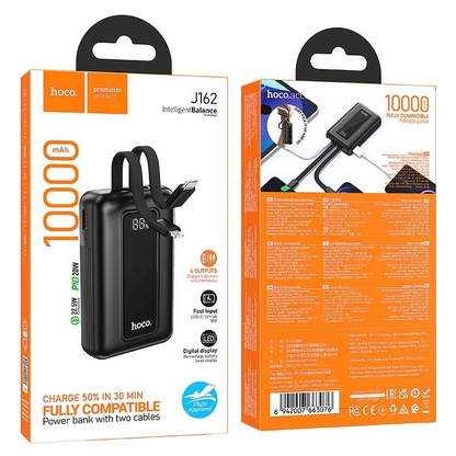 Extern batteri HOCO J162, 10000mAh, 22,5W, QC + PD, 1 x Lightning - 1 x USB-A - 2 x USB-C, Svart