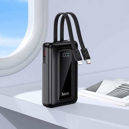 Extern batteri HOCO J162, 10000mAh, 22,5W, QC + PD, 1 x Lightning - 1 x USB-A - 2 x USB-C, Svart