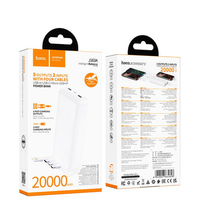 HOCO J163A powerbank, 20 000 mAh, 10 W, 1 x Lightning – 1 x microUSB – 1 x USB-C – 2 x USB-A, vit