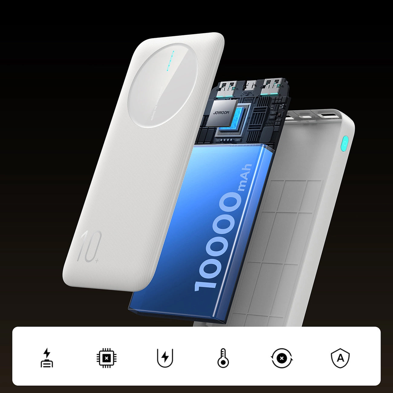 Extern batteri Joyroom JR-PBF12, 10000mAh, 12W, 1 x USB-C - 2 x USB-A, Vit