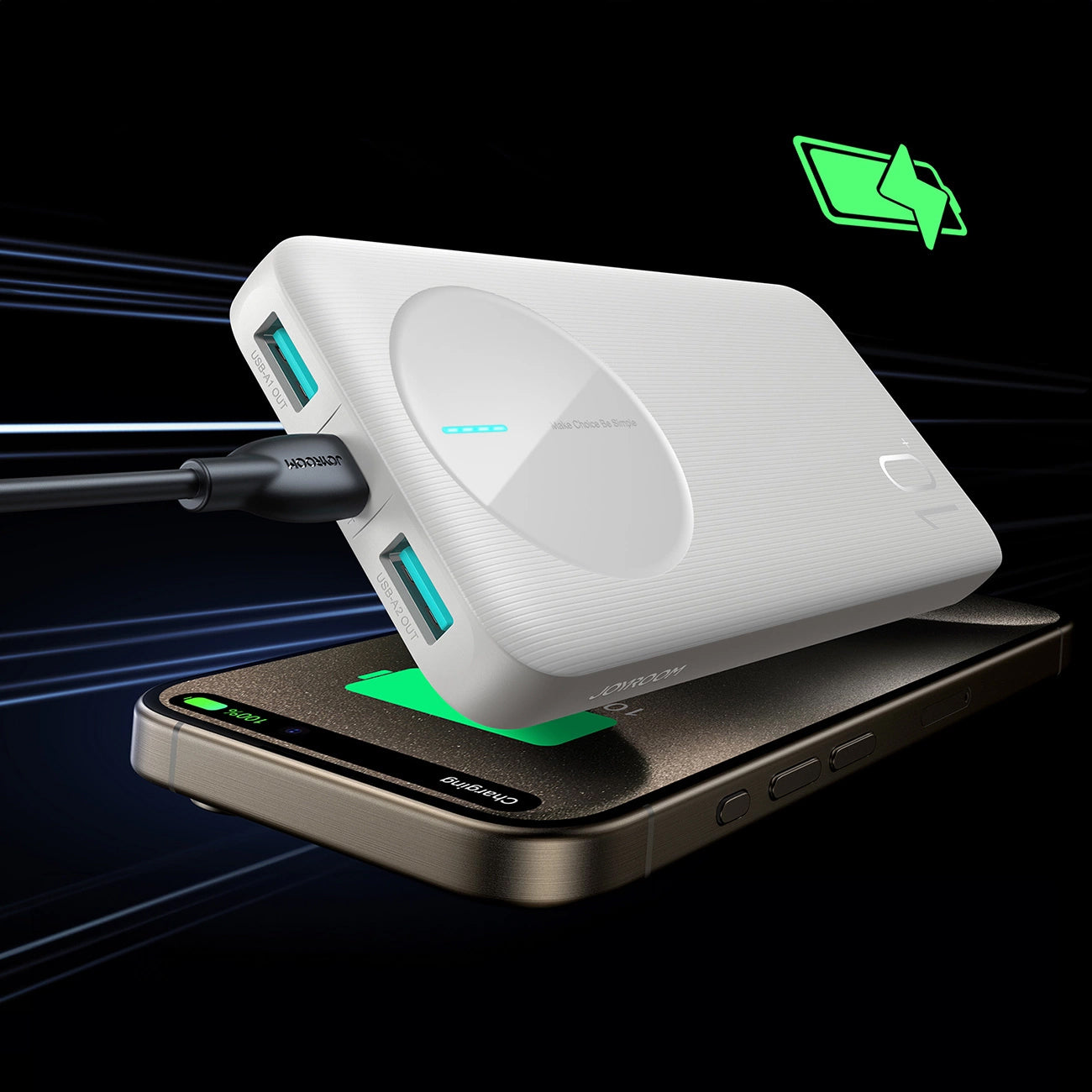 Extern batteri Joyroom JR-PBF12, 10000mAh, 12W, 1 x USB-C - 2 x USB-A, Vit