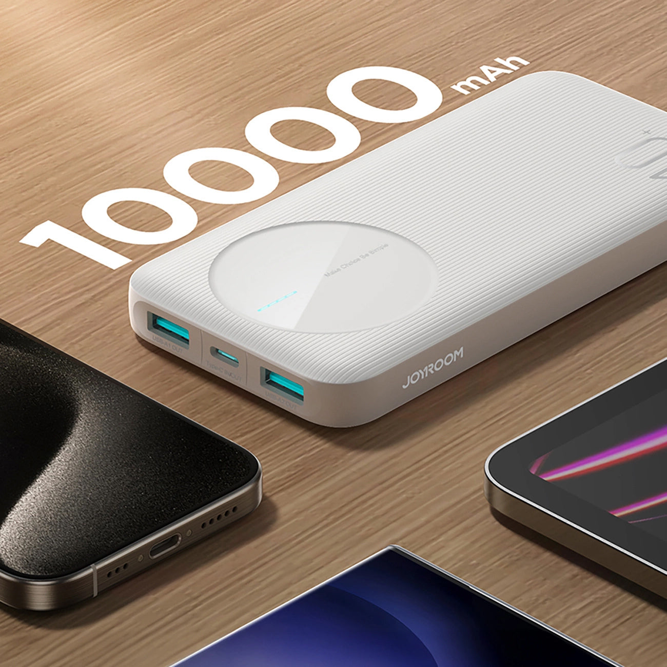 Extern batteri Joyroom JR-PBF12, 10000mAh, 12W, 1 x USB-C - 2 x USB-A, Vit