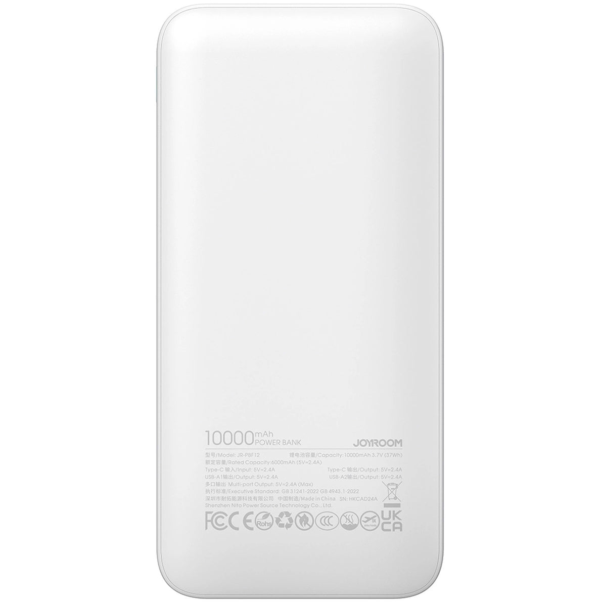Extern batteri Joyroom JR-PBF12, 10000mAh, 12W, 1 x USB-C - 2 x USB-A, Vit
