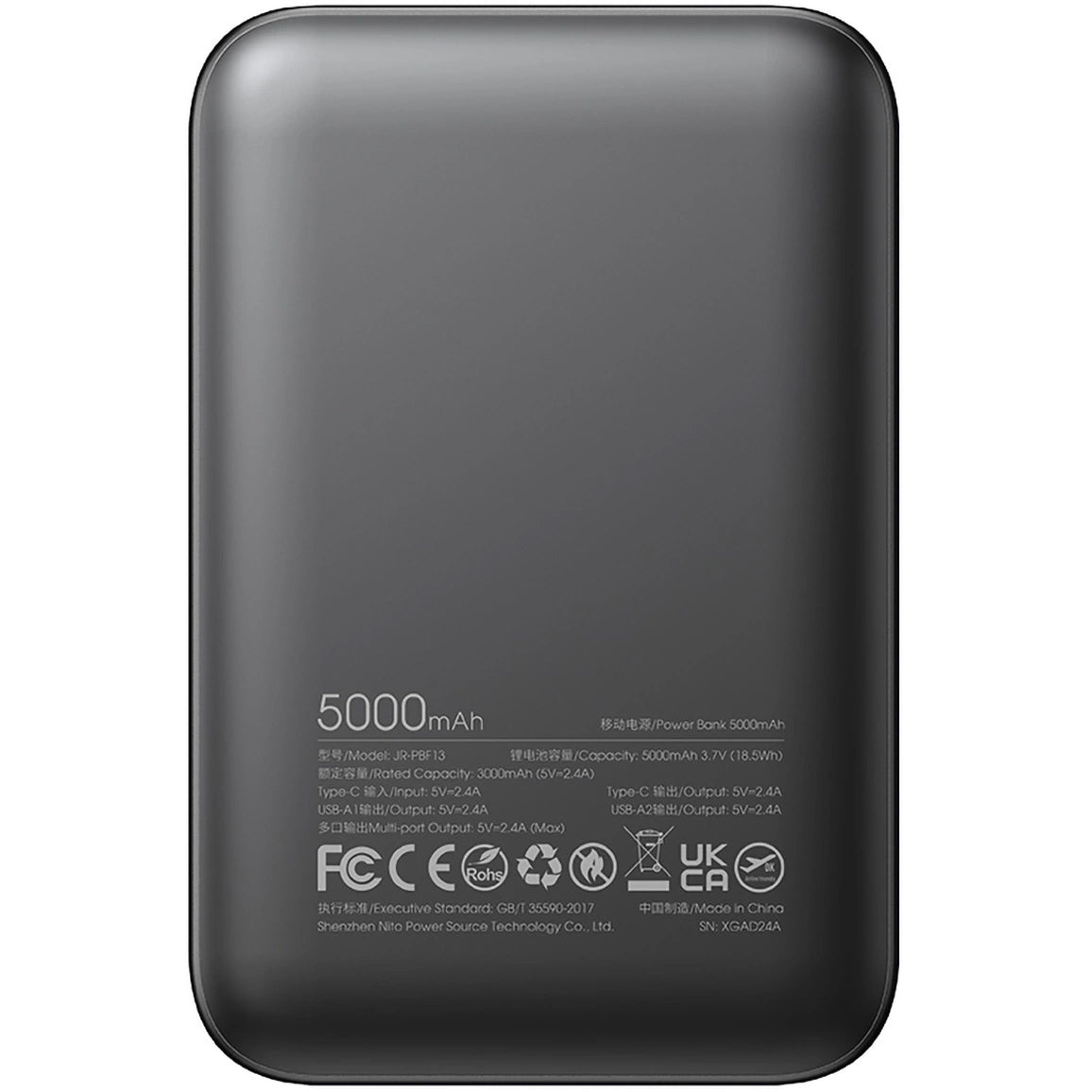 Extern batteri Joyroom JR-PBF13, 5000mAh, 12W, 1 x USB-C - 2 x USB-A, Svart