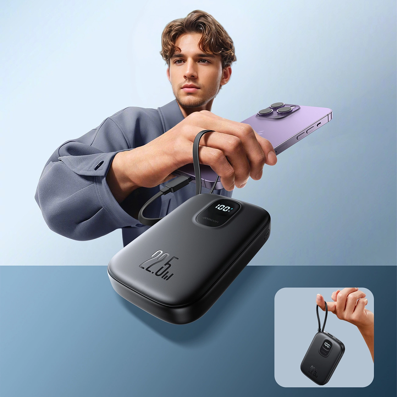 Extern batteri Joyroom JR-PBF18, 10000mAh, 22.5W, QC + PD, 1 x Lightning - 1 x USB-A - 1 x USB-C, Svart