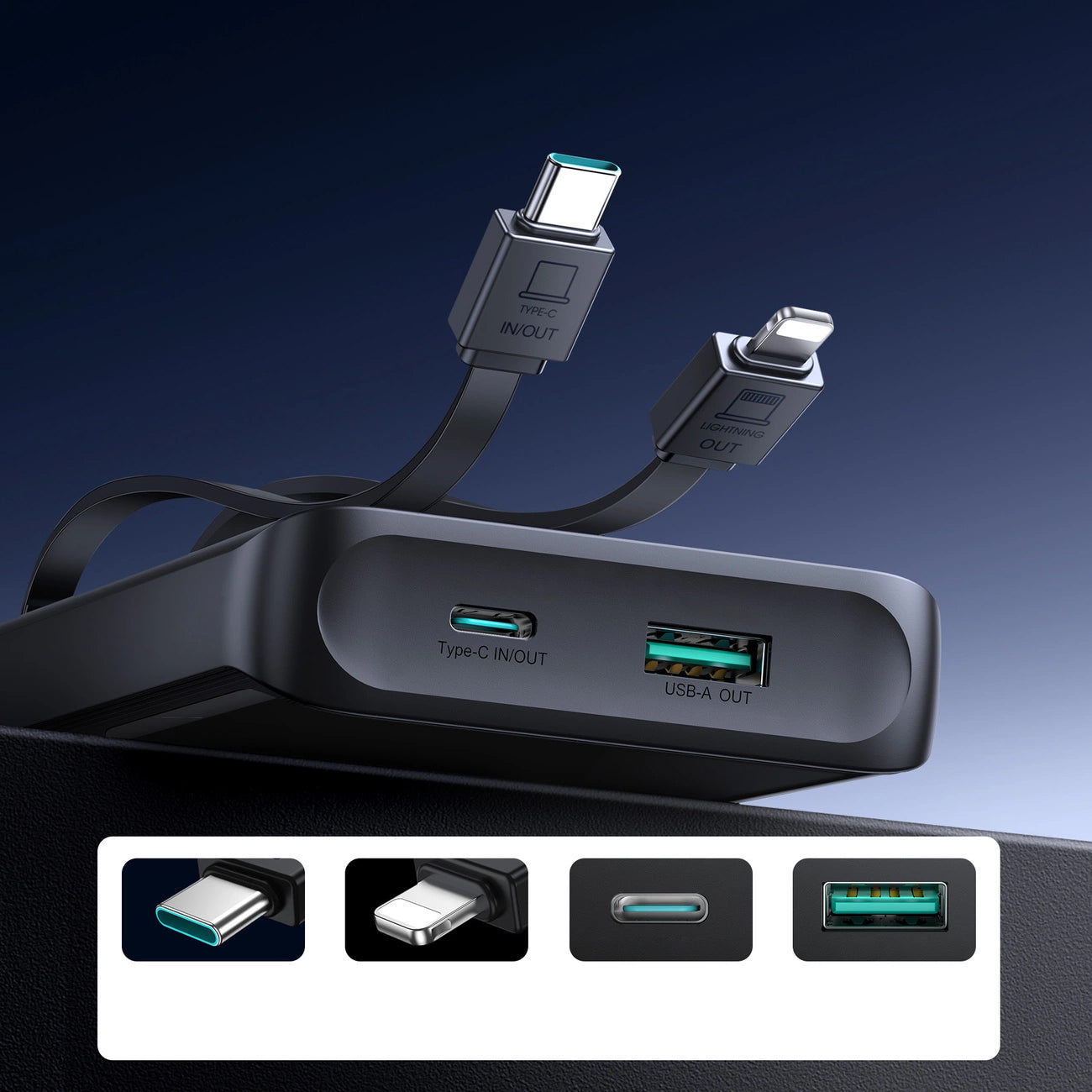 Extern batteri Joyroom JR-PBF19, 10000mAh, 22.5W, QC + PD, 1 x Lightning - 1 x USB-A - 2 x USB-C, Svart