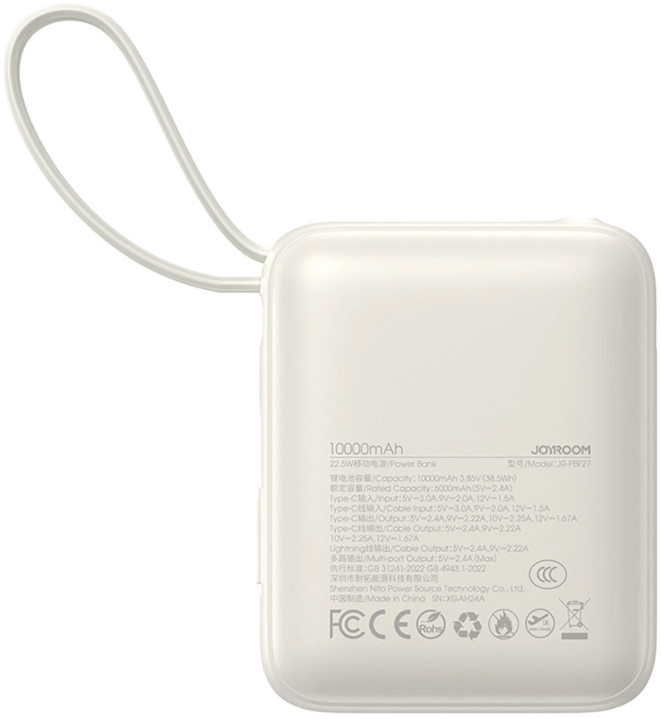 Extern batteri Joyroom JR-PBF27, 10000mAh, 22.5W, PD, 1 x Lightning - 2 x USB-C, Vit