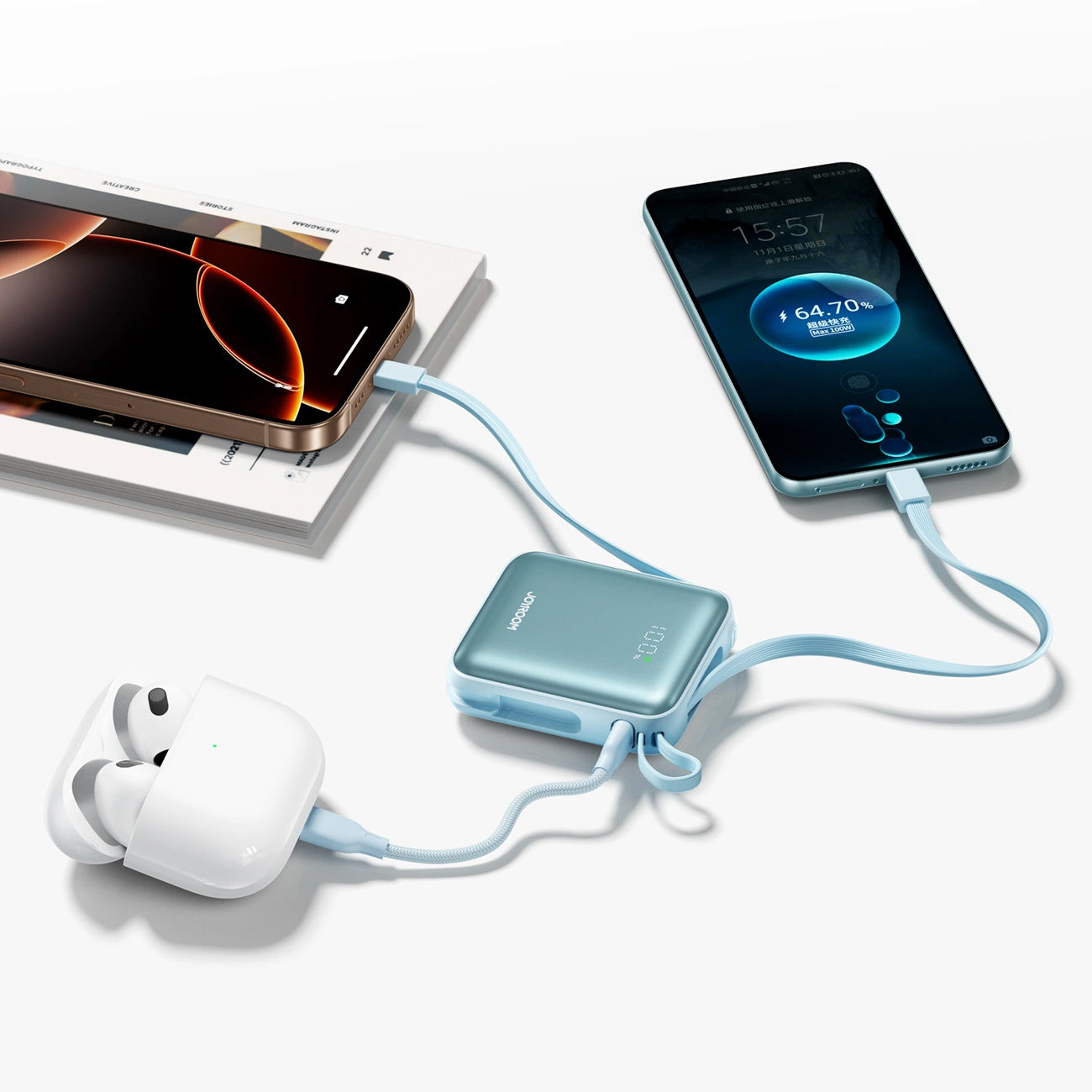 Extern batteri Joyroom JR-PBF27, 10000mAh, 22.5W, PD, 1 x Lightning - 2 x USB-C, Blå