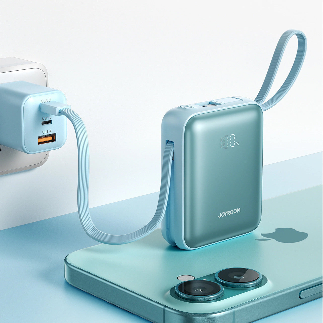 Extern batteri Joyroom JR-PBF27, 10000mAh, 22.5W, PD, 1 x Lightning - 2 x USB-C, Blå