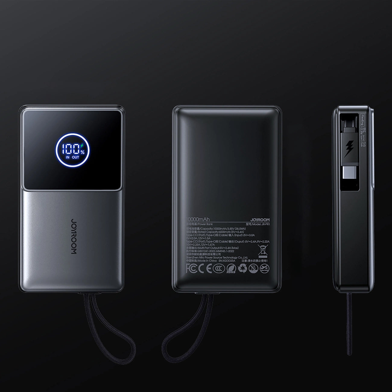 Extern batteri Joyroom JR-PR1, 10000mAh, 22.5W, PD, 2 x USB-C, Grå