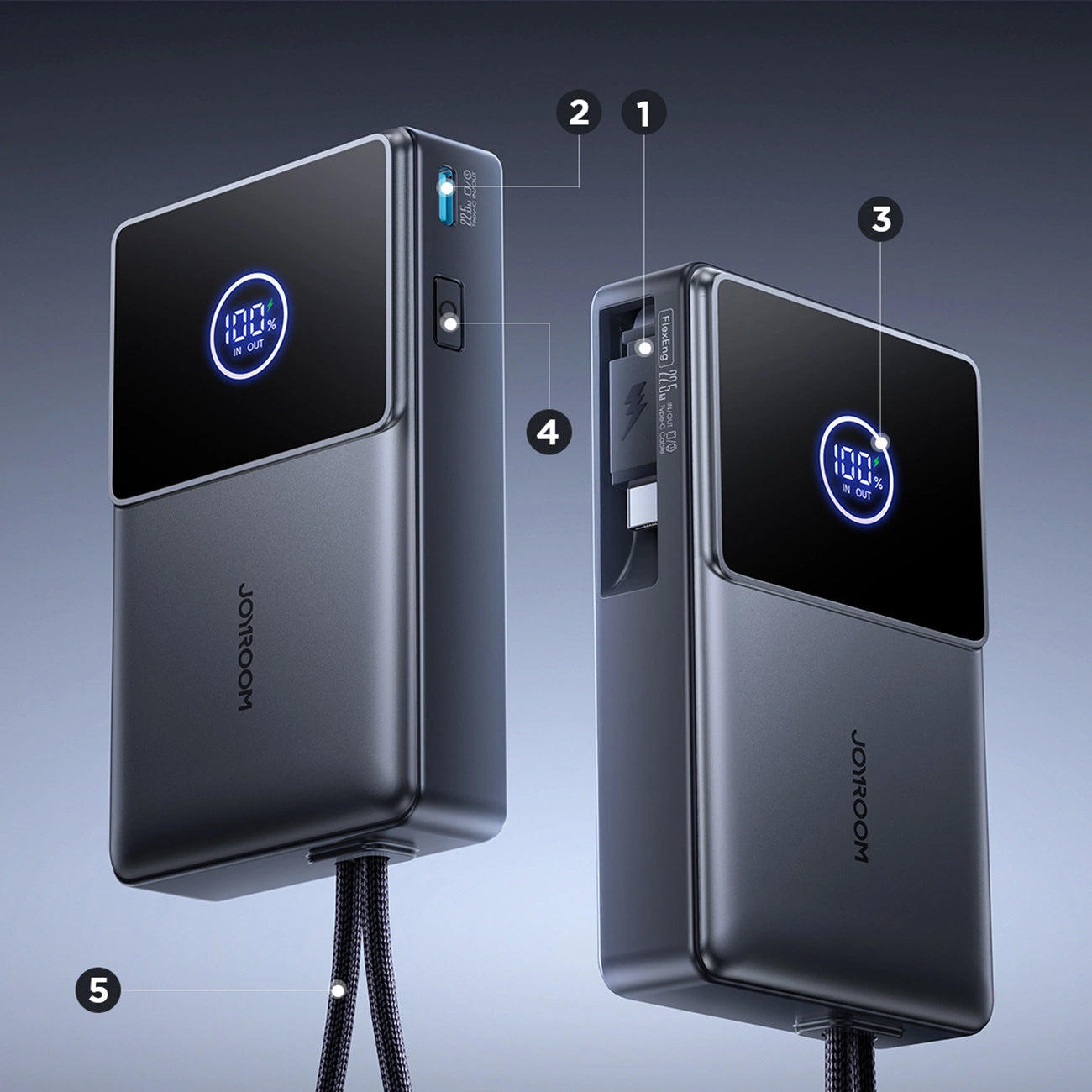 Extern batteri Joyroom JR-PR1, 10000mAh, 22.5W, PD, 2 x USB-C, Grå