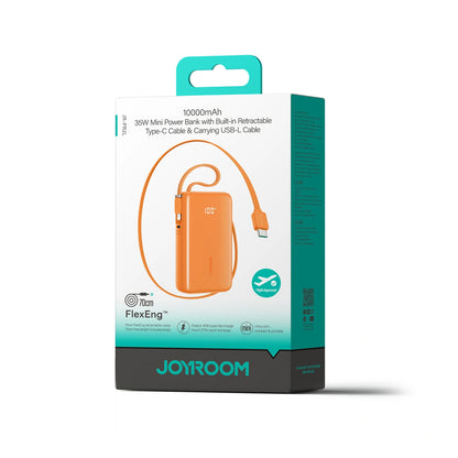 Joyroom JR-PR2L Extern Batteri, 10000mAh, 35W, QC + PD, 1 x Lightning - 2 x USB-C, Orange
