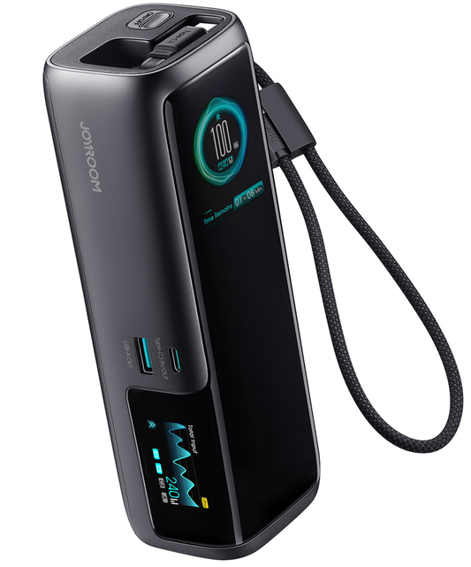 Joyroom PODIX PR70 powerbank, 25 000 mAh, 240 W, QC + PD, 1 x USB-A – 3 x USB-C, svart