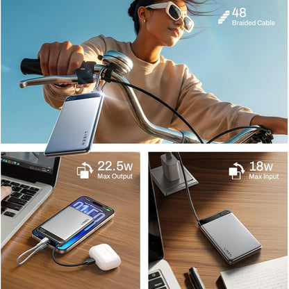 Lisen Extern Batteri, 10000mAh, 22.5W, PD, 2 x USB-C, Grå