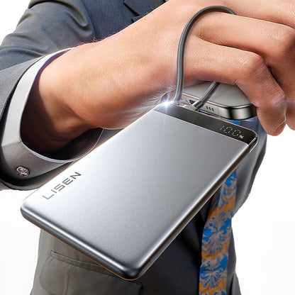 Lisen Extern Batteri, 10000mAh, 22.5W, PD, 2 x USB-C, Grå