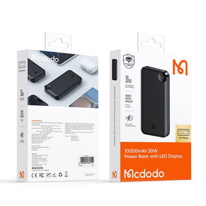 Extern batteri McDodo MC-3850 Display, 10000mAh, 30W, QC + PD, 1 x USB-A - 2 x USB-C, Svart