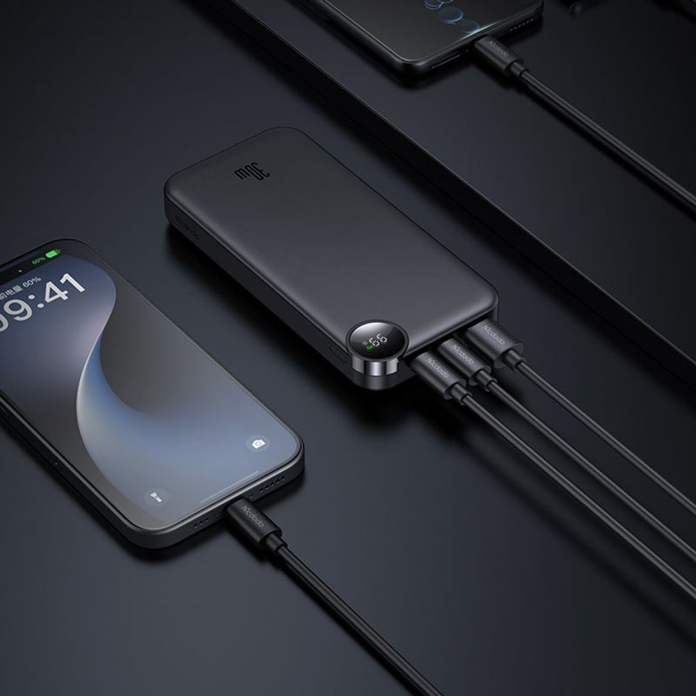 Extern batteri McDodo MC-3850 Display, 10000mAh, 30W, QC + PD, 1 x USB-A - 2 x USB-C, Svart