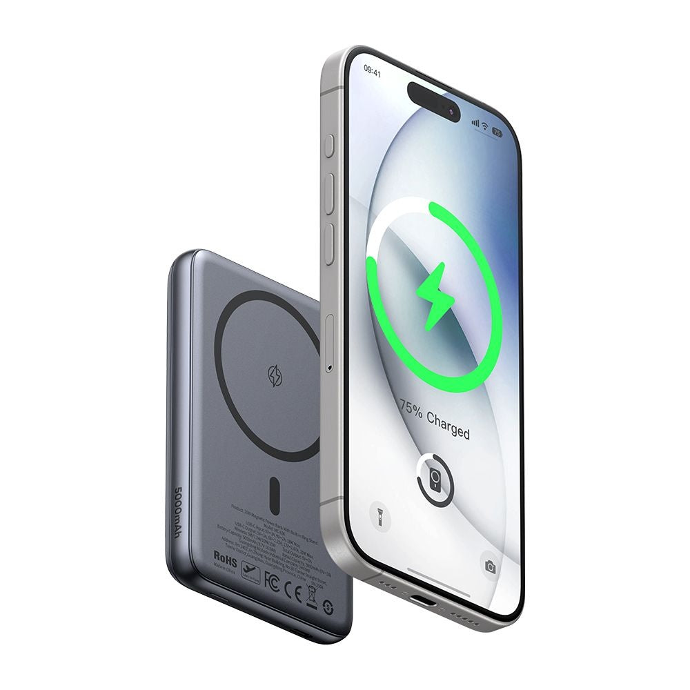 Trådlös Extern Batteri McDodo MC-8361 Meta, 5000mAh, 20W, PD + FQI, 1 x QI - 1 x USB-C, Grå