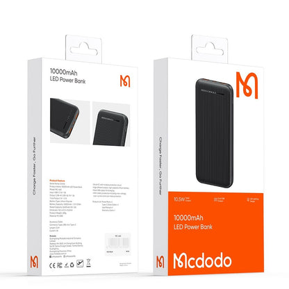 McDodo MC-4631 External Battery Online, 10000mAh, 10W, 2 x USB-A - 1 x USB-C, Black