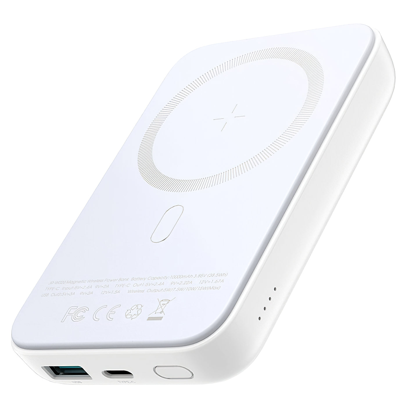 Trådlös Extern Batteri Joyroom JR-W020, 10000mAh, 20W, QC + PD + FQI, 1 x QI - 1 x USB-A - 1 x USB-C, Vit