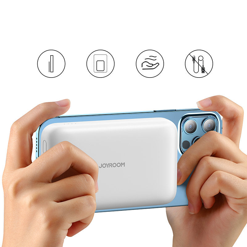 Trådlös Extern Batteri Joyroom JR-W020, 10000mAh, 20W, QC + PD + FQI, 1 x QI - 1 x USB-A - 1 x USB-C, Vit
