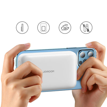 Trådlös Extern Batteri Joyroom JR-W020, 10000mAh, 20W, QC + PD + FQI, 1 x QI - 1 x USB-A - 1 x USB-C, Vit