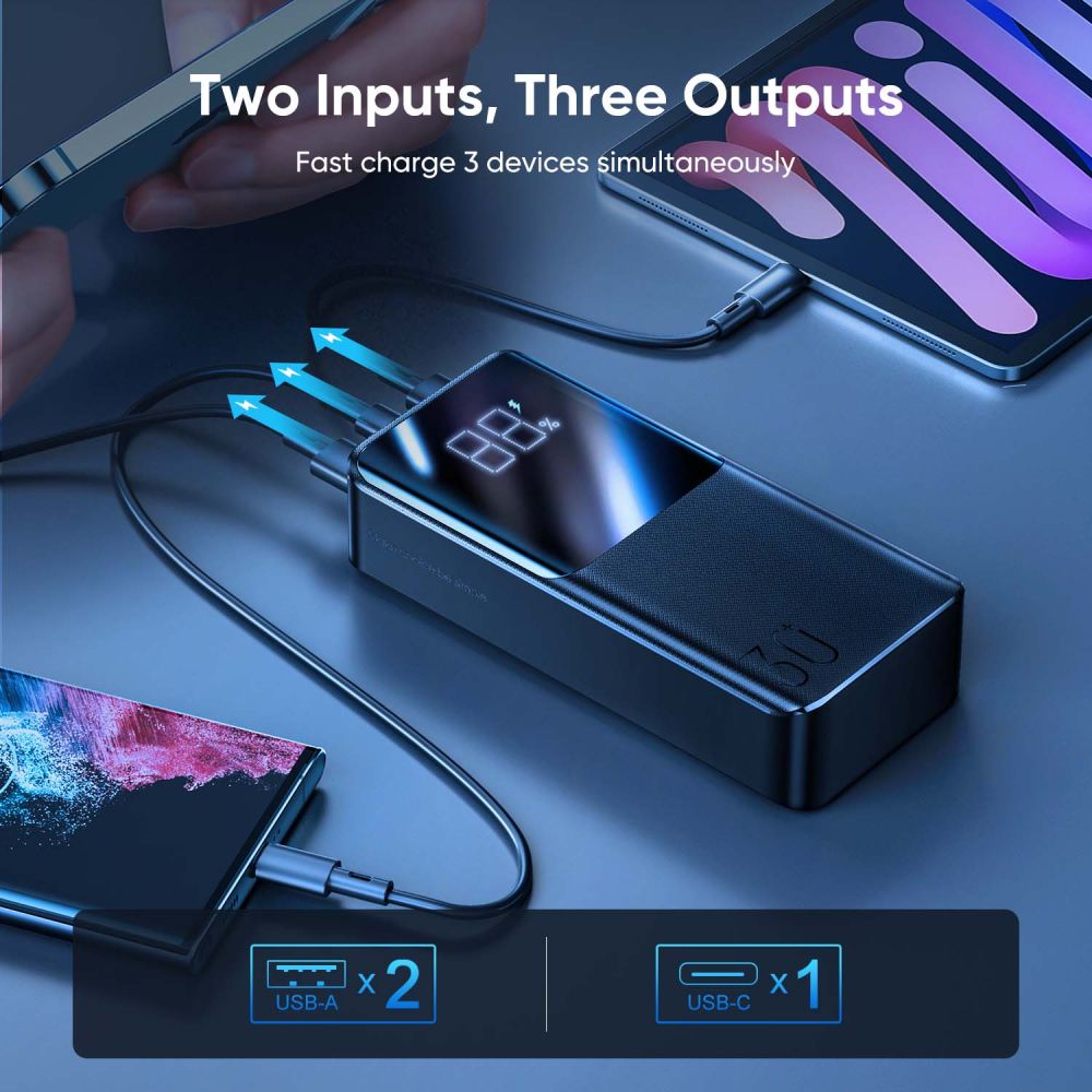 Externt Batteri Joyroom JR-QP193, 30000mAh, 22.5W, QC + PD, 1 x USB-C - 2 x USB-A, Svart