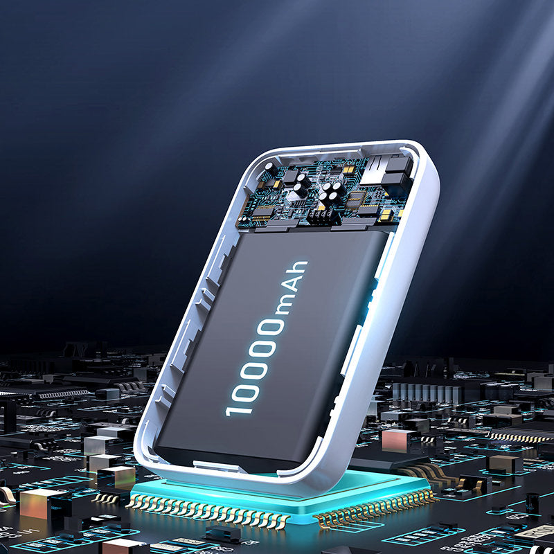 Trådlös Extern Batteri Joyroom JR-W020, 10000mAh, 20W, QC + PD + FQI, 1 x QI - 1 x USB-A - 1 x USB-C, Vit