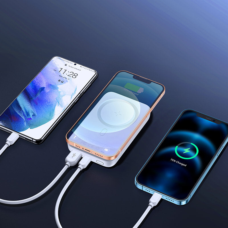 Trådlös Extern Batteri Joyroom JR-W020, 10000mAh, 20W, QC + PD + FQI, 1 x QI - 1 x USB-A - 1 x USB-C, Vit