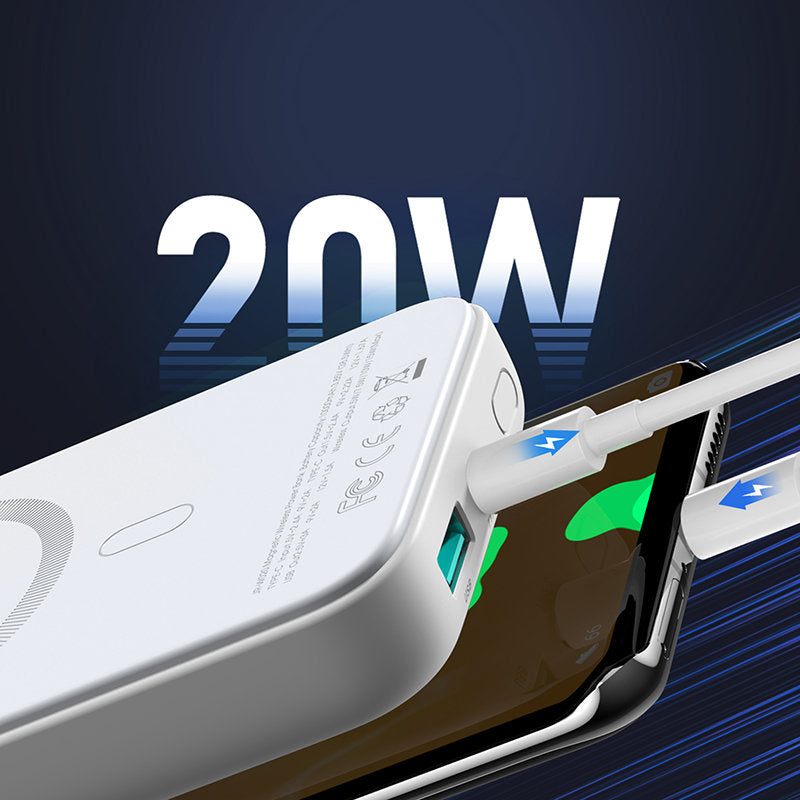 Trådlös Extern Batteri Joyroom JR-W020, 10000mAh, 20W, QC + PD + FQI, 1 x QI - 1 x USB-A - 1 x USB-C, Vit