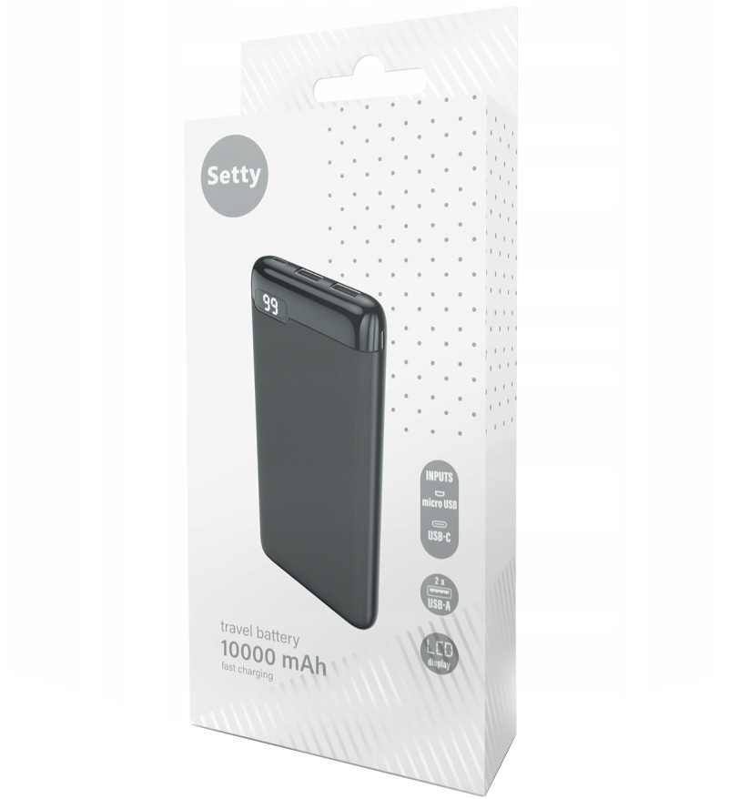 Extern batteri Setty SPBL-10, 10000mAh, 10W, 2 x USB-A, Svart