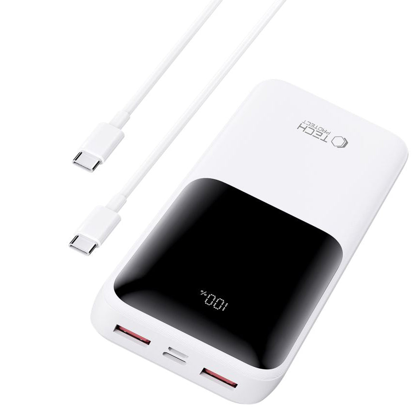 Extern batteri Tech-Protect PB02, 20000mAh, 22.5W, QC + PD, 1 x USB-C - 2 x USB-A, Vit