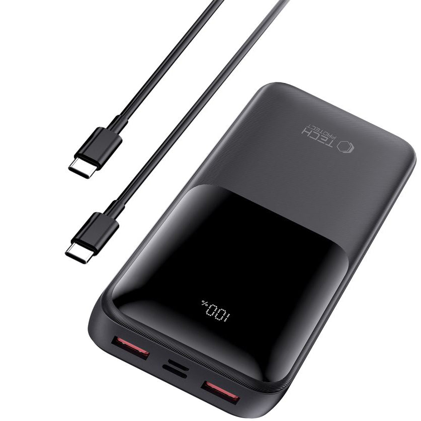 Extern batteri Tech-Protect PB02, 20000mAh, 22.5W, QC + PD, 1 x USB-C - 2 x USB-A, Svart