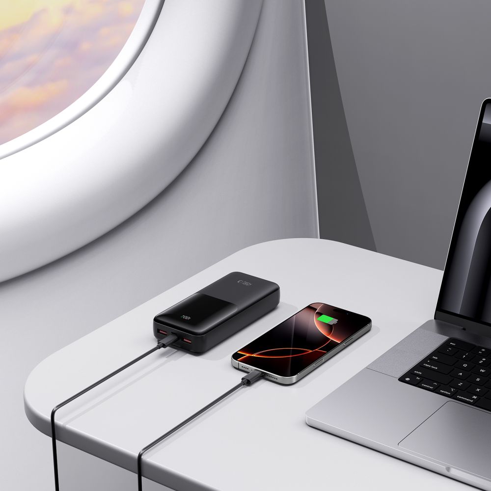 Extern batteri Tech-Protect PB02, 20000mAh, 22.5W, QC + PD, 1 x USB-C - 2 x USB-A, Svart