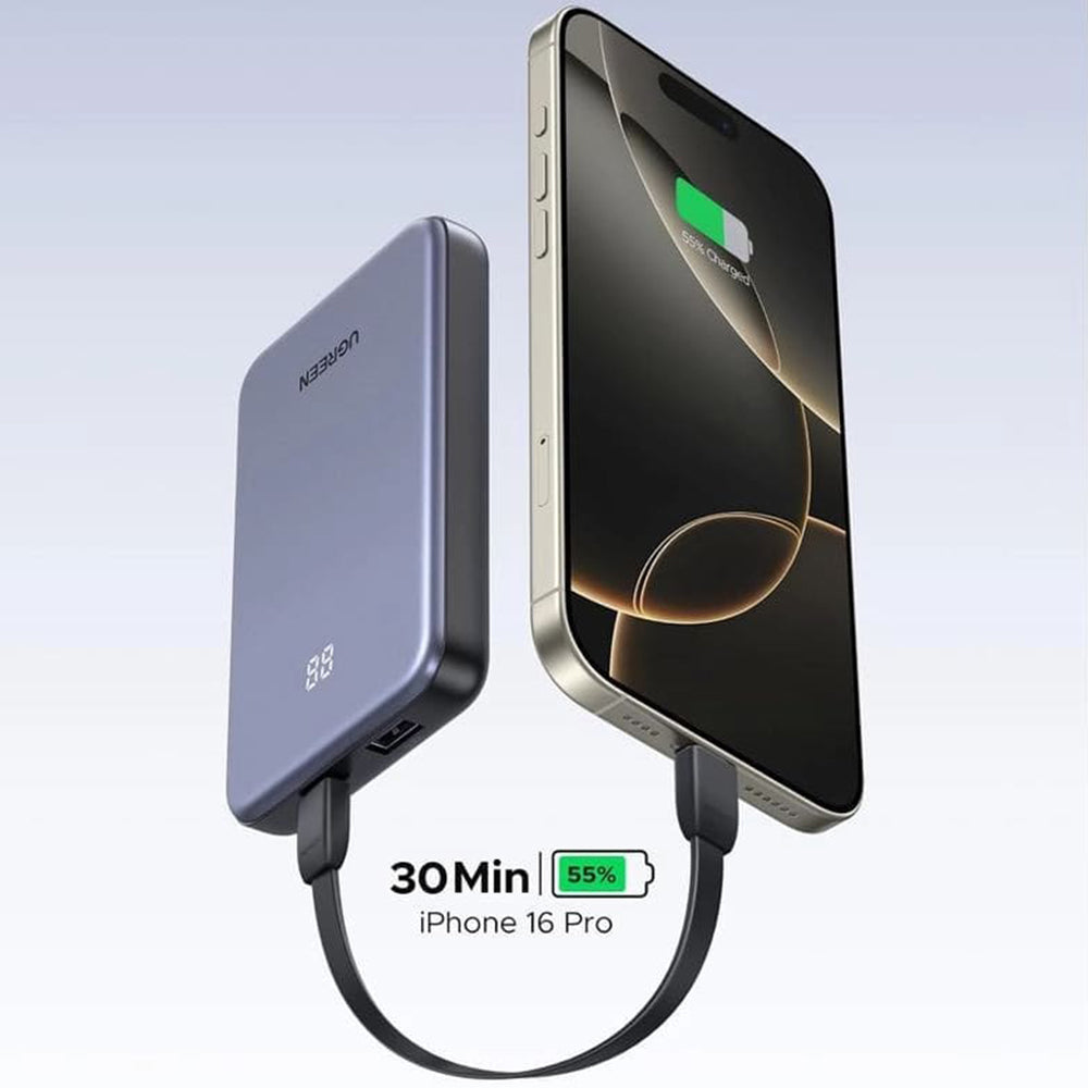 Extern batteri UGREEN 75131B, 10000mAh, 22.5W, QC + PD, 1 x USB-A - 1 x USB-C, Grå