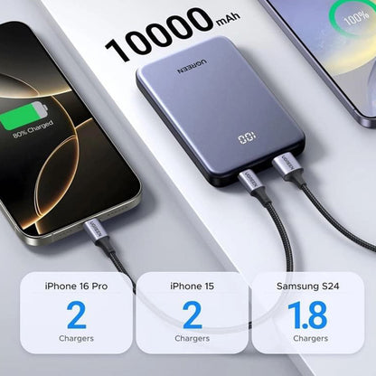 Extern batteri UGREEN 75131B, 10000mAh, 22.5W, QC + PD, 1 x USB-A - 1 x USB-C, Grå