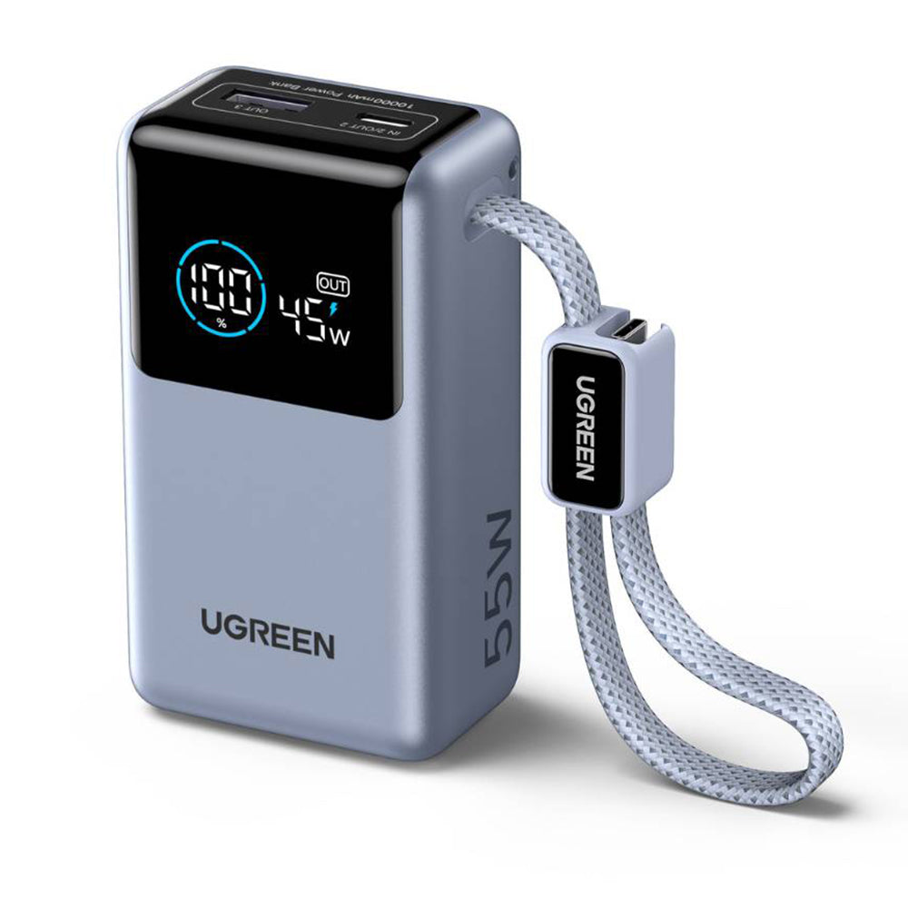 Extern batteri UGREEN Nexode Pro PB727 (75701B), 10000mAh, 55W, QC + PD, 1 x USB-A - 2 x USB-C, Grå