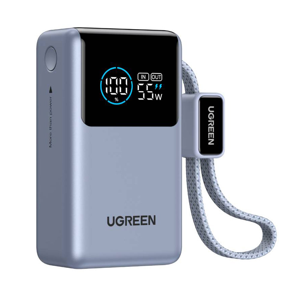Extern batteri UGREEN Nexode Pro PB727 (75701B), 10000mAh, 55W, QC + PD, 1 x USB-A - 2 x USB-C, Grå
