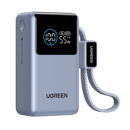 Extern batteri UGREEN Nexode Pro PB727 (75701B), 10000mAh, 55W, QC + PD, 1 x USB-A - 2 x USB-C, Grå