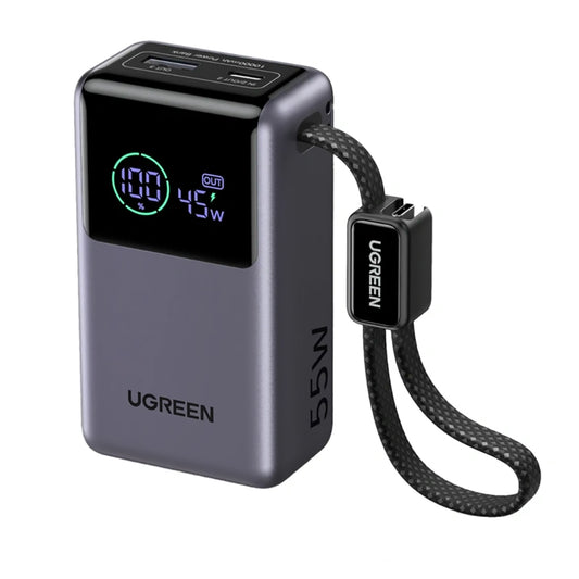 Extern batteri UGREEN Nexode Pro PB727 (85301B), 10000mAh, 55W, QC + PD, 1 x USB-A - 2 x USB-C, Grå