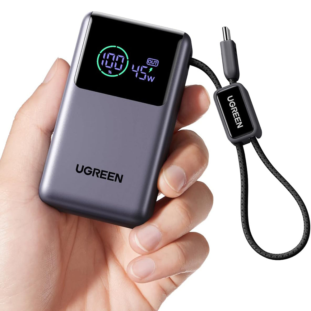 Extern batteri UGREEN Nexode Pro PB727 (85301B), 10000mAh, 55W, QC + PD, 1 x USB-A - 2 x USB-C, Grå
