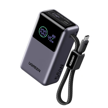 Extern batteri UGREEN Nexode Pro PB727 (85301B), 10000mAh, 55W, QC + PD, 1 x USB-A - 2 x USB-C, Grå